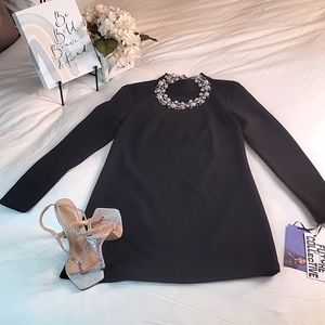 Future Collective Long-Sleeve Mock Neck Open Back A-Line Mini Dress Cocktail